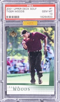 2001 Upper Deck Golf #1 Tiger Woods Rookie Card - PSA GEM MT 10 - MBA Gold Diamond Certified 